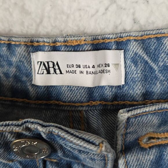 Zara Women's High Rise Button Fly Raw Cut Hem Denim Jeans Blue Size 4 - Picture 2 of 7